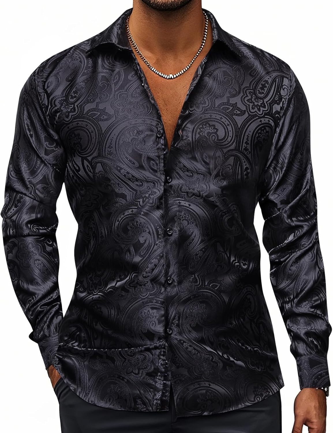 Hi-Tie Silk Mens Paisley Dress Shirts for Every Occasion