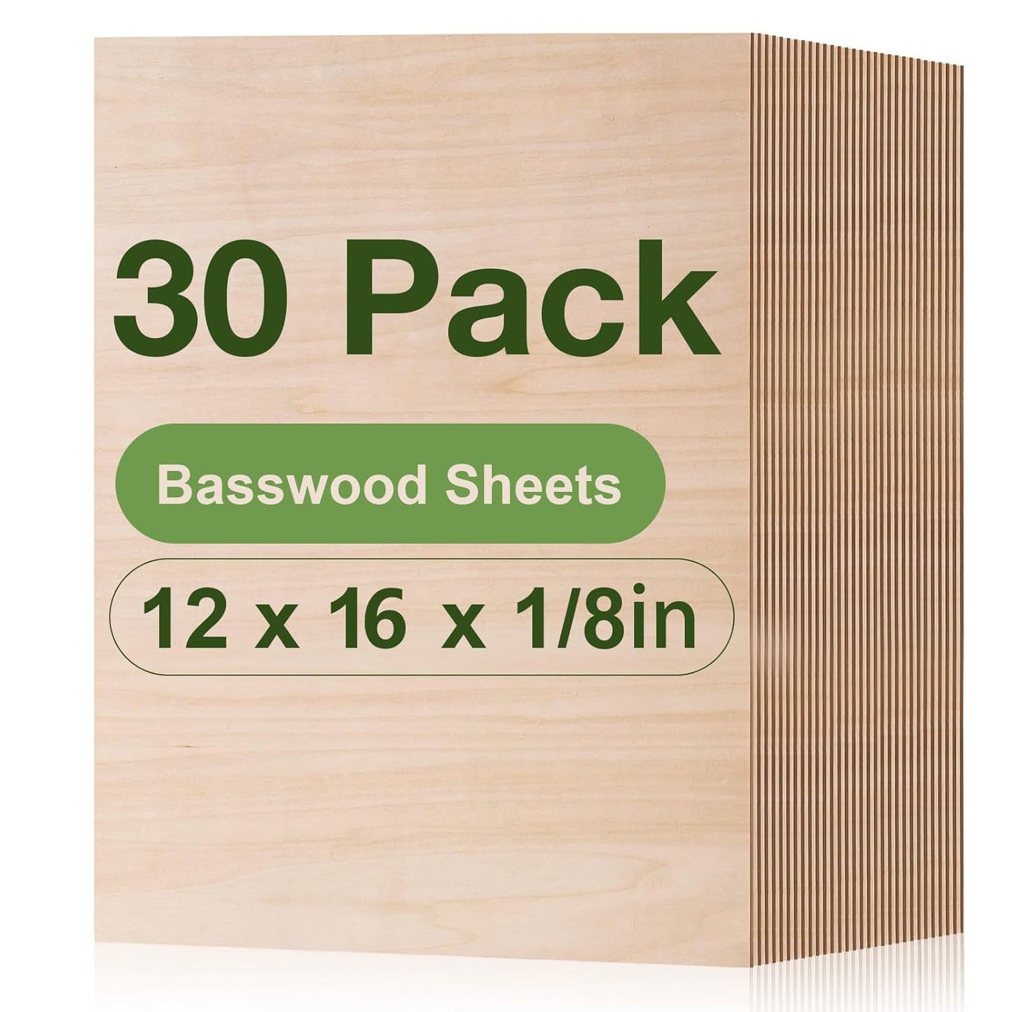 30 Pack Plywood Basswood Sheets for Laser Cutting and Crafts
