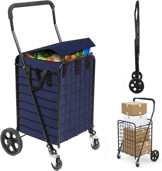 Folding Shopping Cart for Groceries with Waterproof Liner