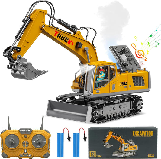 XIKERAY Remote Control Excavator - Realistic Sounds, Lights, Spray