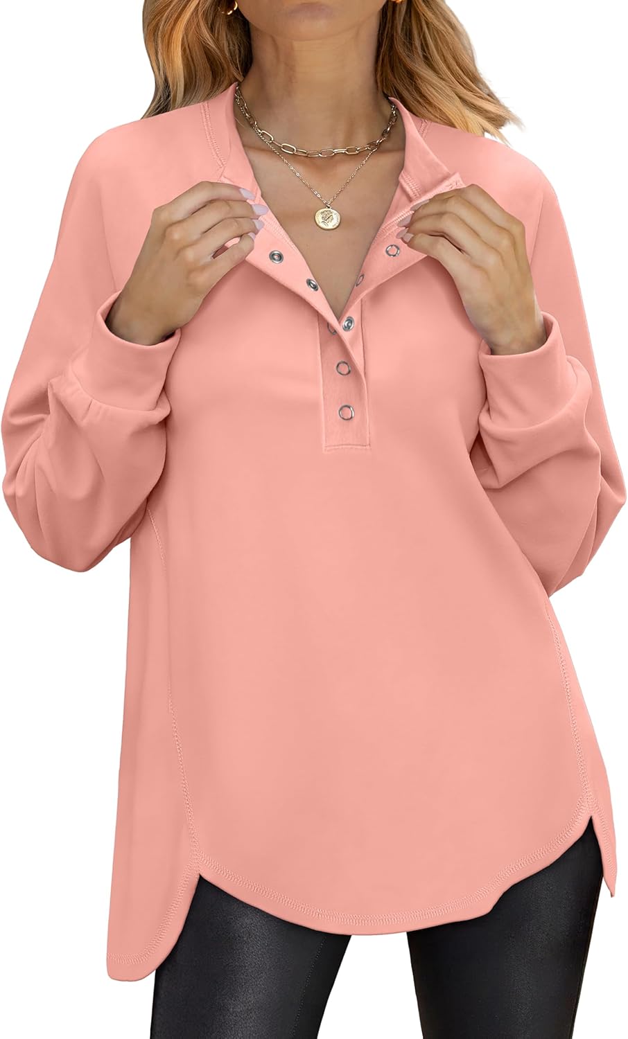 ANRABESS Women's Long Sleeve Henley Tops for Casual Style