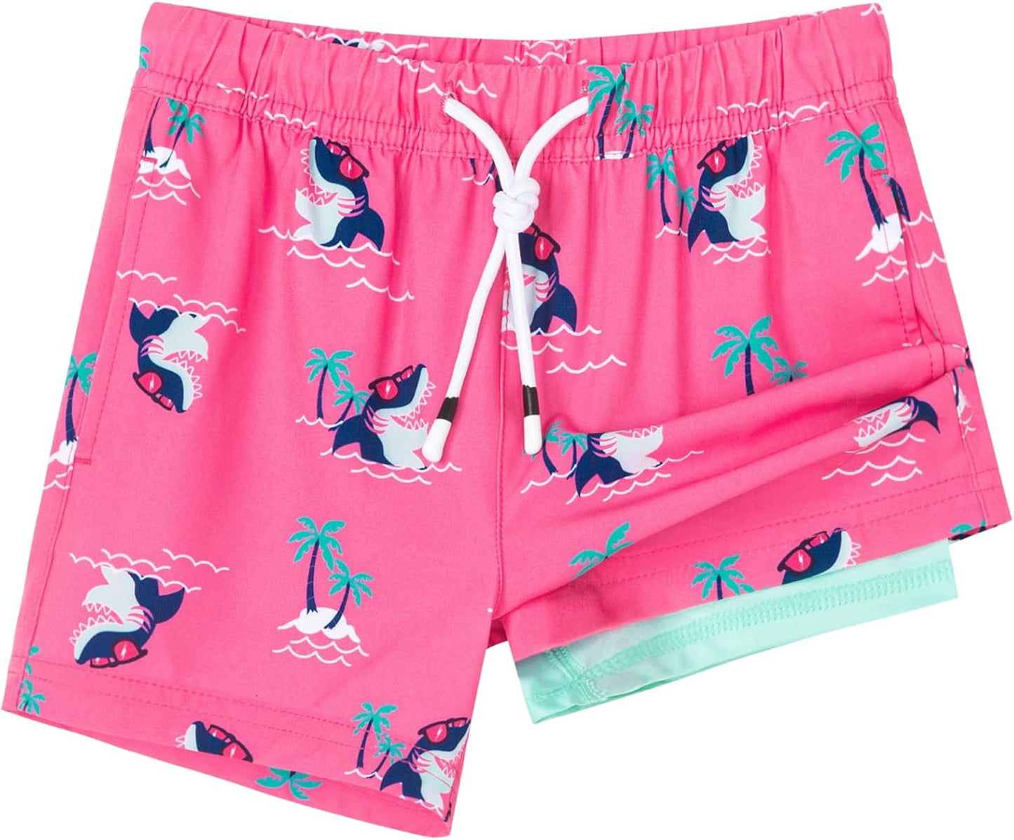 SURF CUZ Boys Swim Trunks with Boxer Brief Liner for Kids