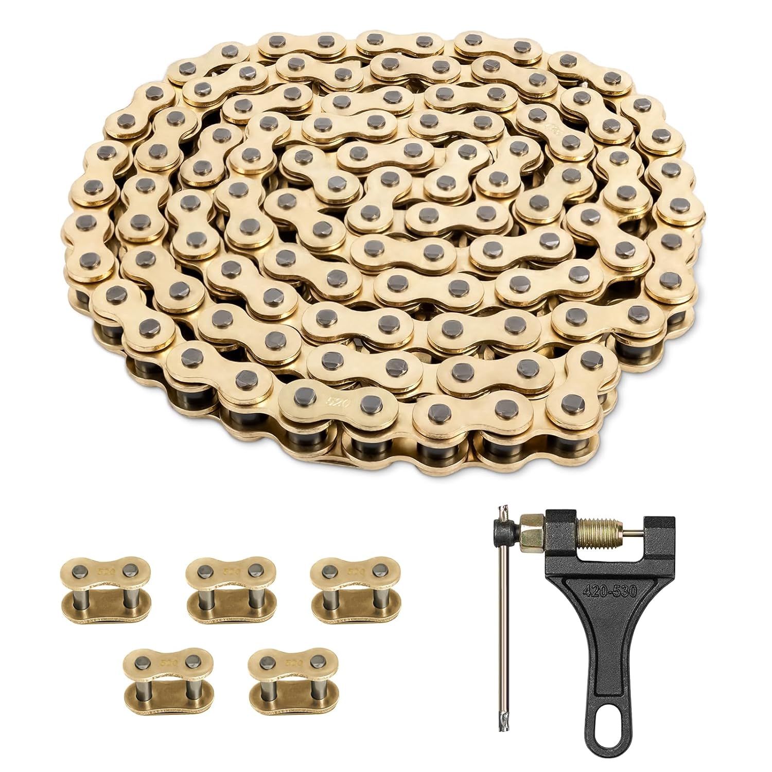 Belleone 520 Gold Motorcycle Chain 112 Links with Breaker Tool