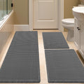 Waffle Bath Mat Set 3 Piece Grey - Soft, Absorbent Boho Rugs