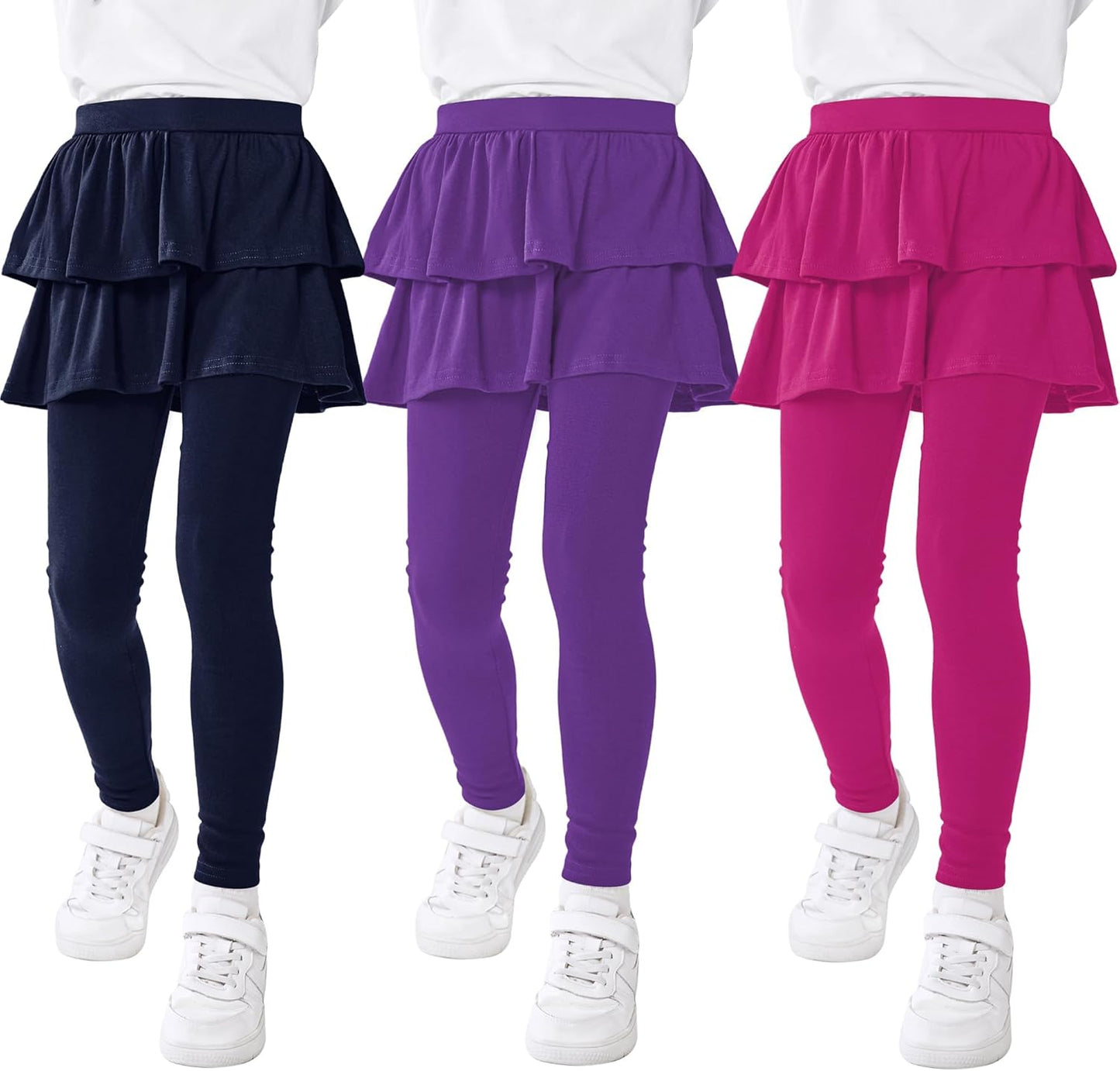 Resinta 3 Pack Girls School Uniform Pants with Skirt Leggings