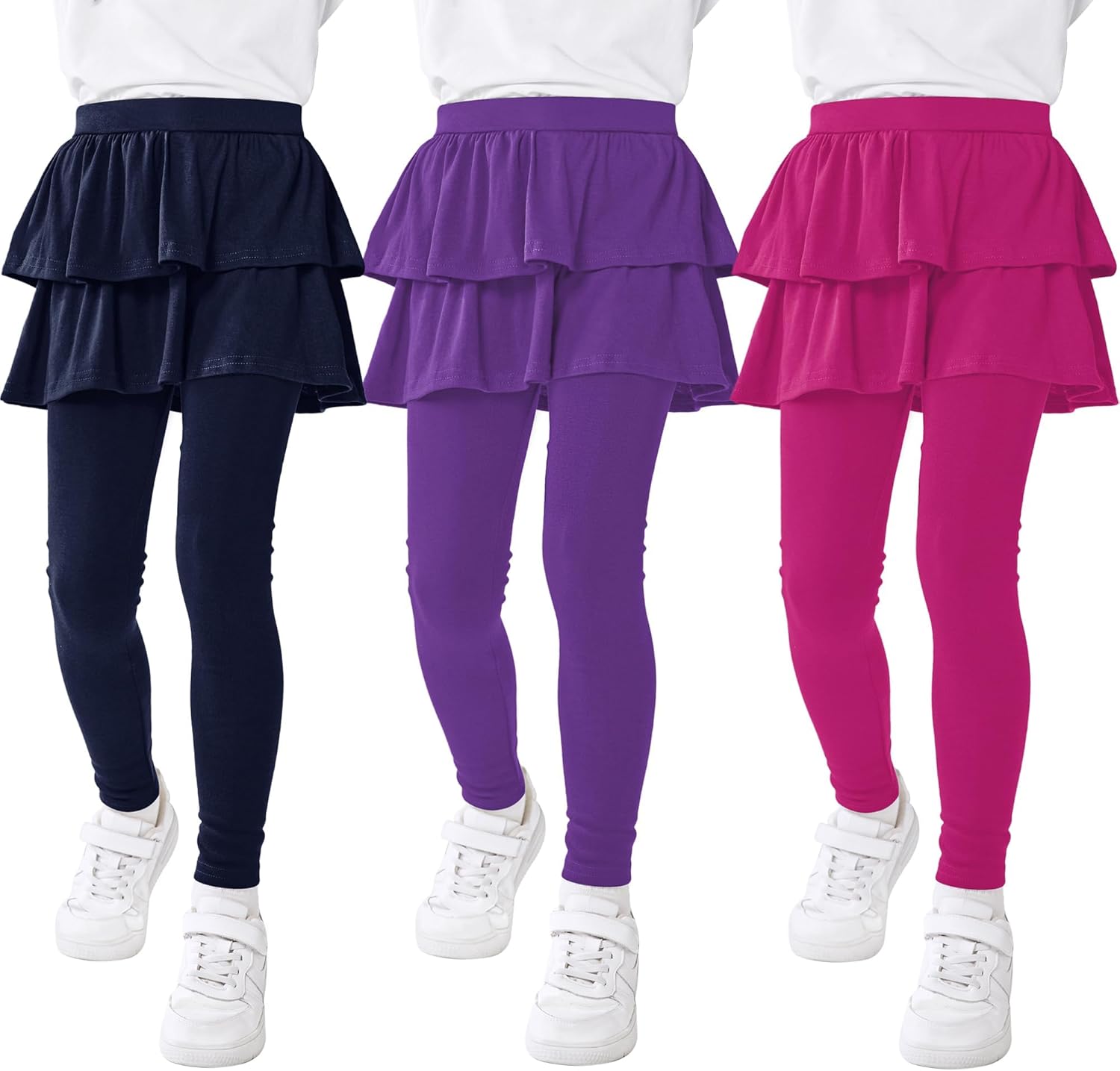 Resinta 3 Pack Girls School Uniform Pants with Skirt Leggings
