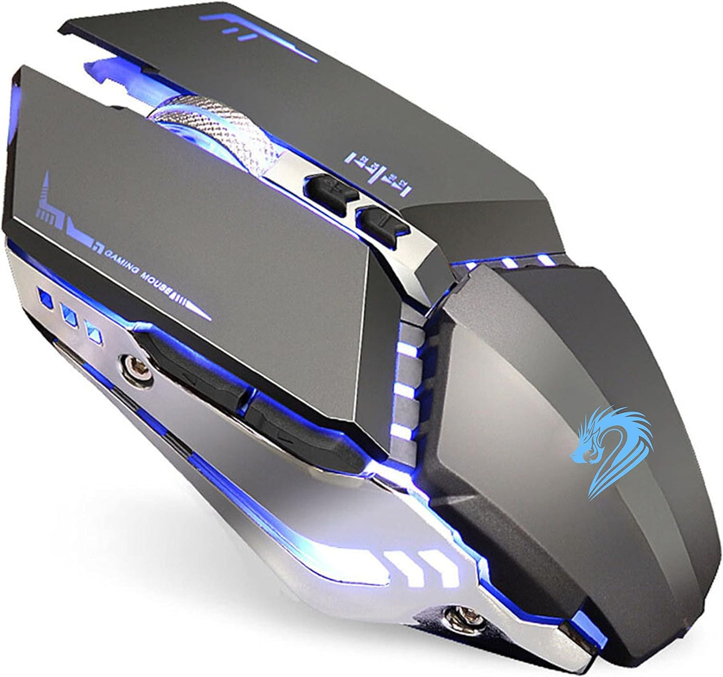 Wireless Rechargeable Gaming Mouse by TENMOS - Silent & Stylish Grey Design