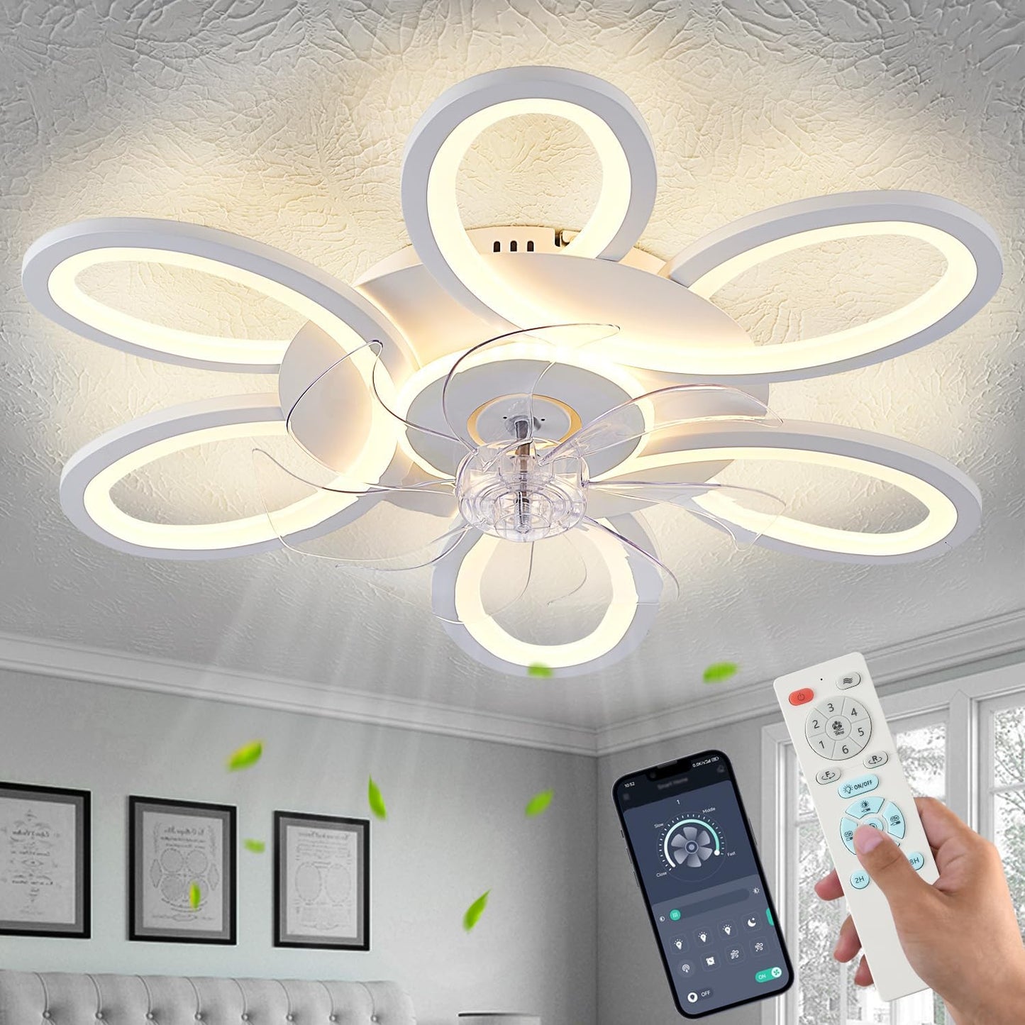 Modern Low Profile Ceiling Fan with Lights and Remote Control