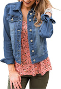 Women's Basic Long Sleeves Button Down Fitted Denim Jean Jacket cool