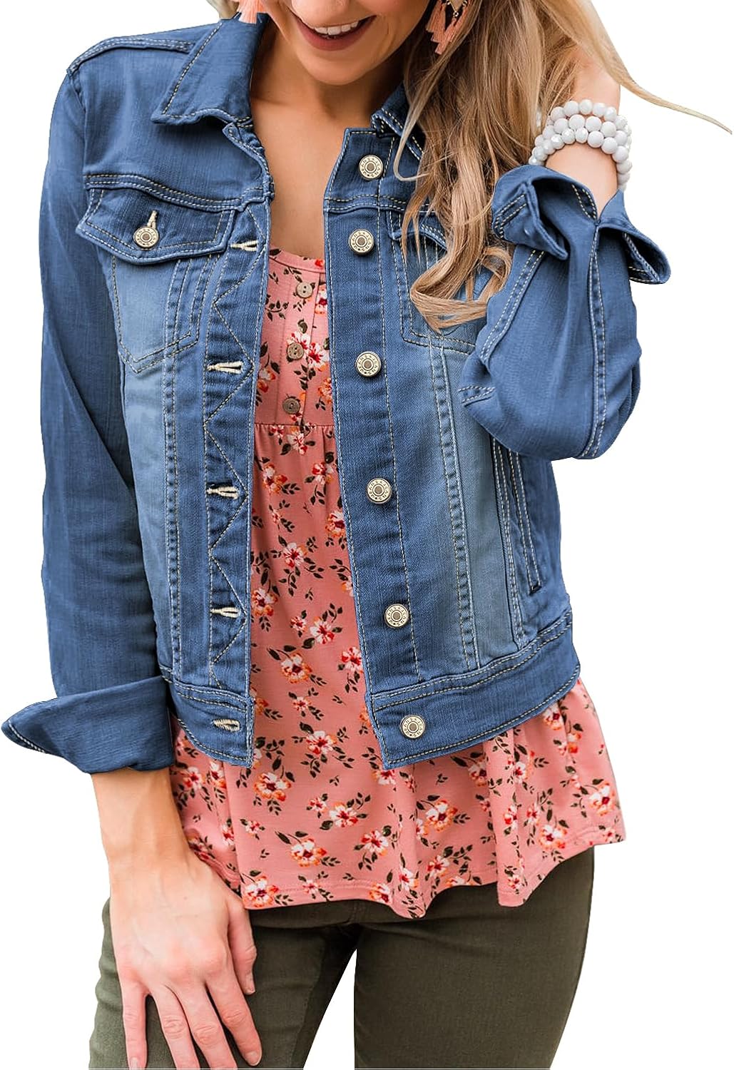 Stylish LookbookStore Women's Basic Long Sleeves Denim Jacket