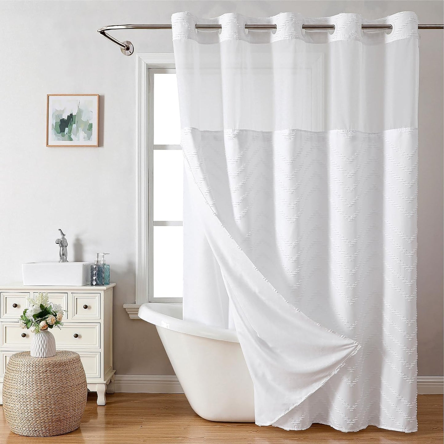 Hotel Grade Tufted Boho Shower Curtain Set