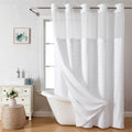 Extra Long No Hook Tufted Chevron Striped Shower Curtain with Snap-in