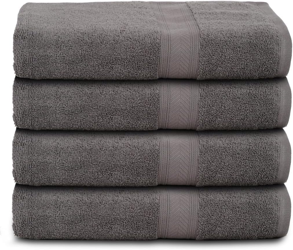 Casa Lino Charcoal Black Bath Towels Set of 4 for Luxury Comfort