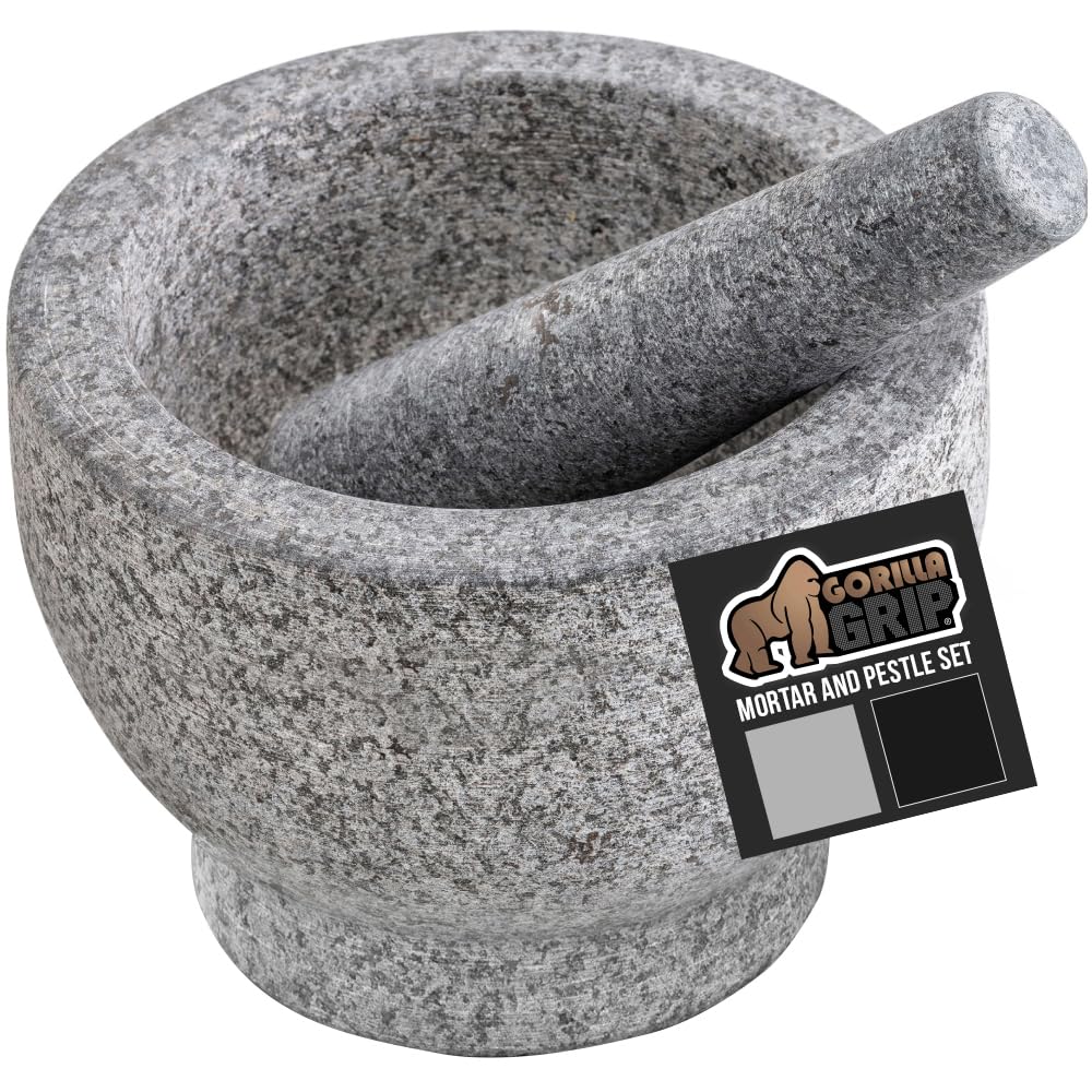 GORILLA GRIP Heavy Duty Granite Mortar and Pestle Set for Cooking