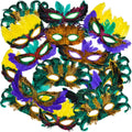 Bulk Mardi Gras Masks Pack of 50 - Colorful Feather Masquerade Set