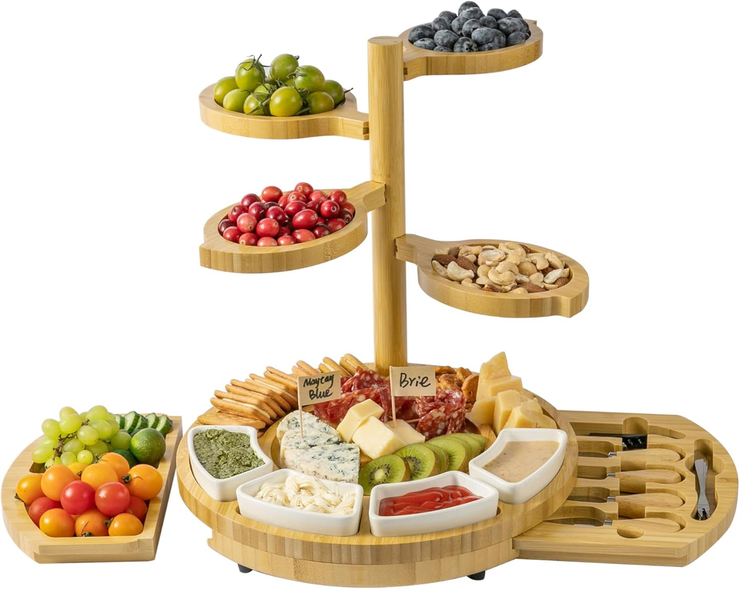 Large Multi-Layer Bamboo Cheese Board Set for Perfect Parties