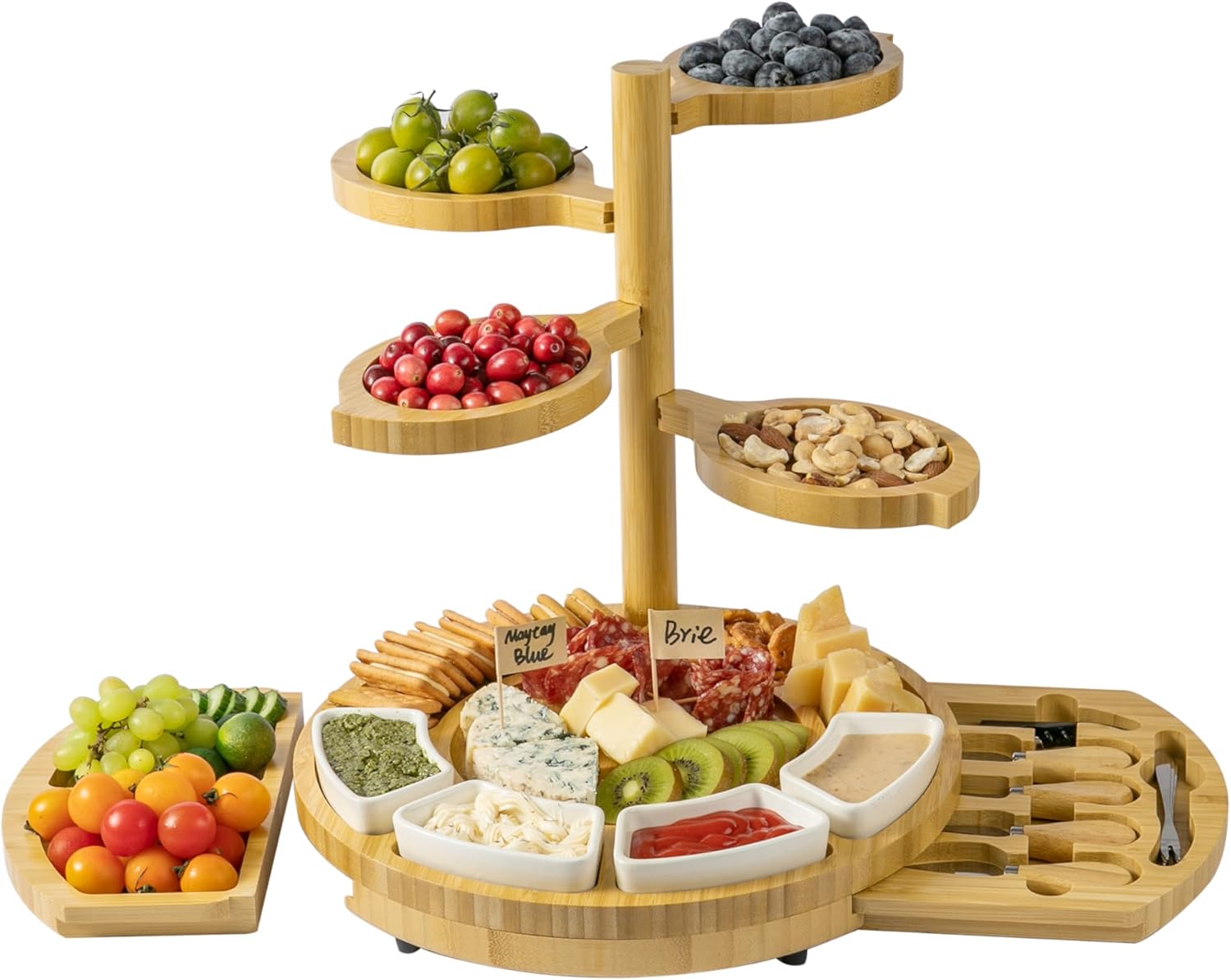 Large Multi-Layer Bamboo Cheese Board Set for Perfect Parties