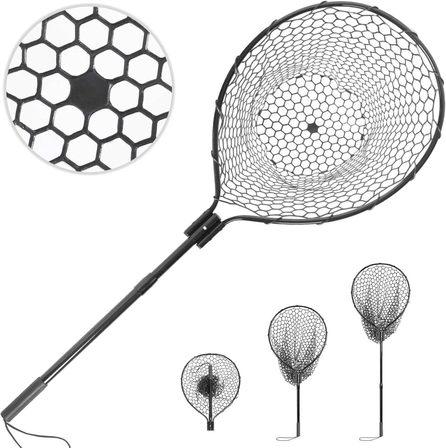 Ultimate Fishing Net - Strong, Telescopic, Rubberized - 60 Length