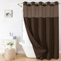 Brown Linen Style Shower Curtain with Snap-In Fabric Liner - Ringless