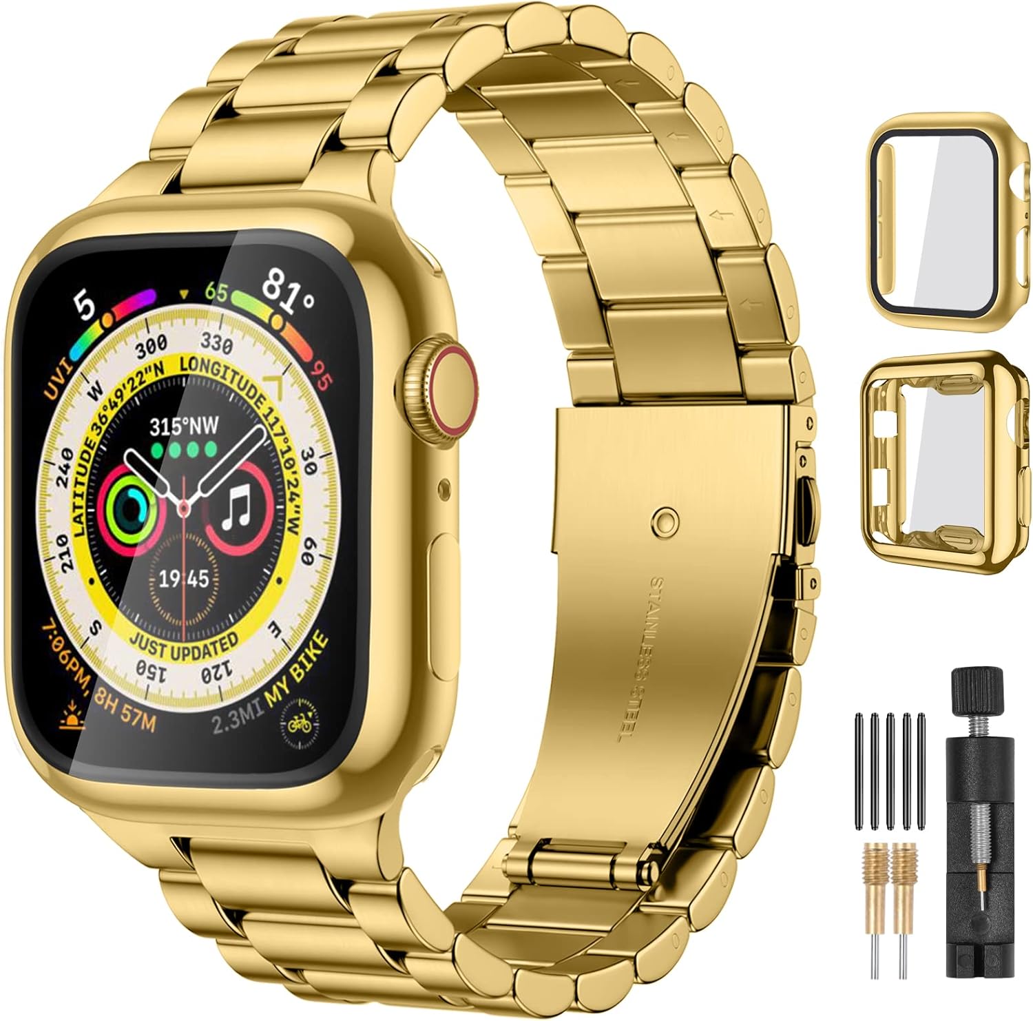 Stainless Steel Apple Watch Band + 2 Cases by Lerobo