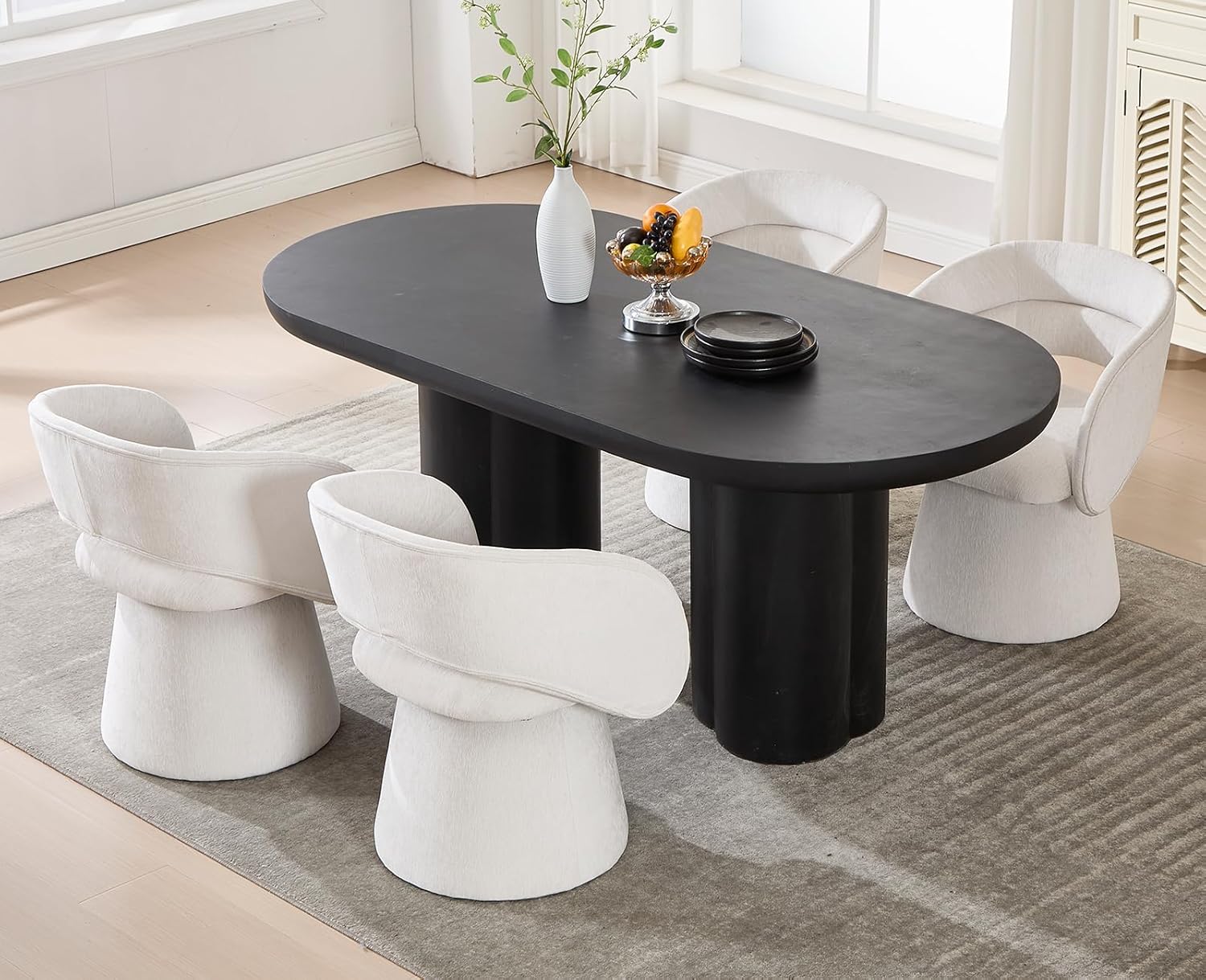Guyou Swivel Barrel Dining Chairs Set of 4, Modern Upholstered White Chenille