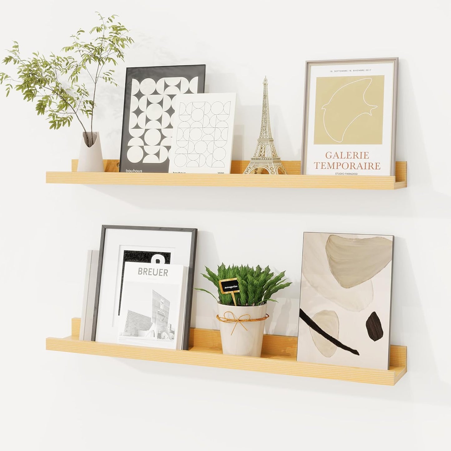 Picture Ledge Shelf Set of 2, Solid Pine Wood Floating Shelves