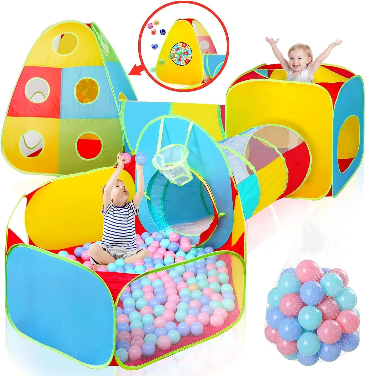 Portable Kids Play Tent with Ball Pit & Dart Game