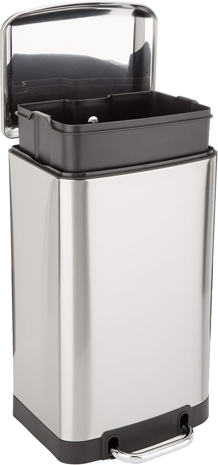 Rectangular Small Trash Can with Lid and Soft-Close Pedal