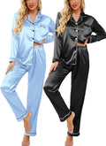 Satin Pajamas Set for Women 2 Pack - Soft Classic Button Down Silk PJs