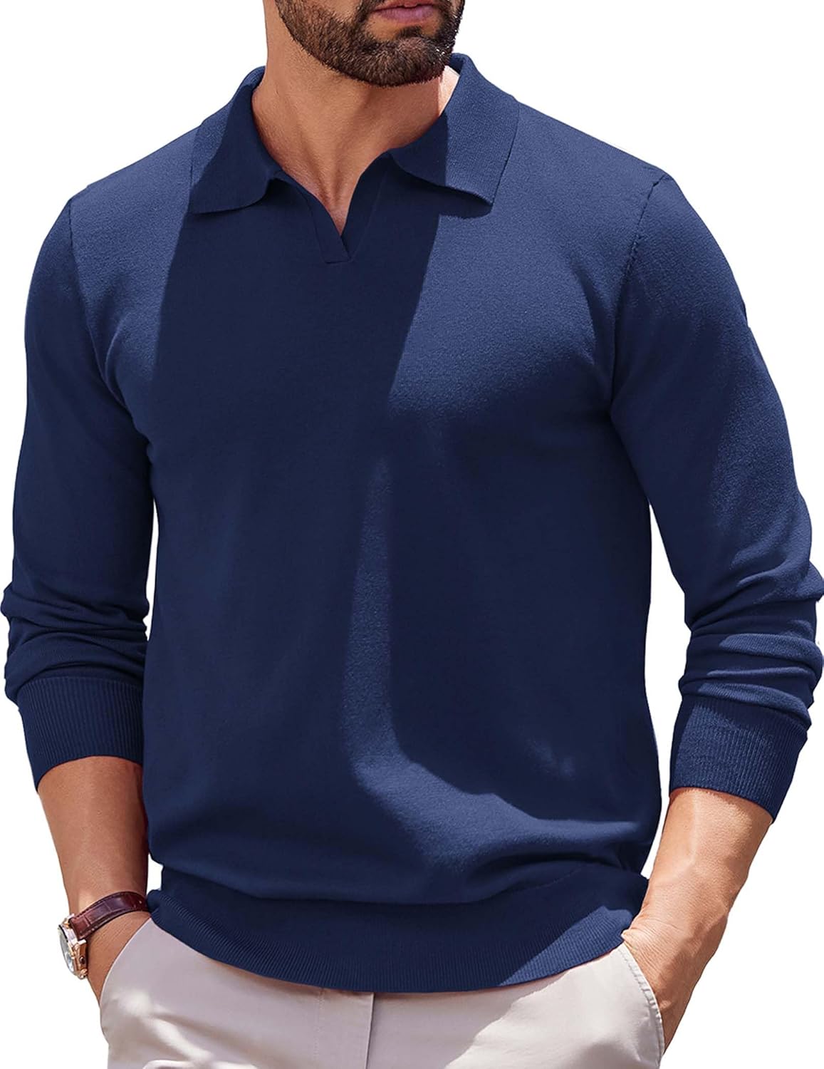 Stylish Long Sleeve Polo Sweater for Men - Versatile Knit Top