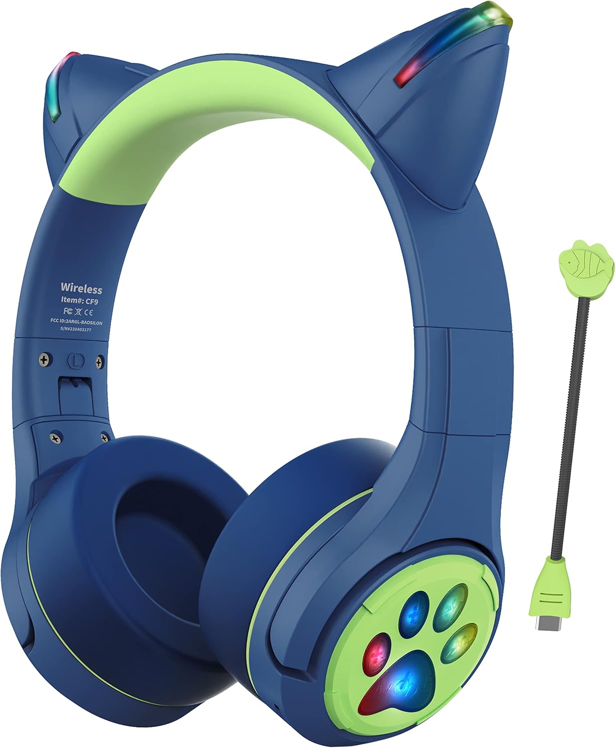 Riwbox CF9 Cat Ear Kids Bluetooth Headphones - 85dB Volume Limit