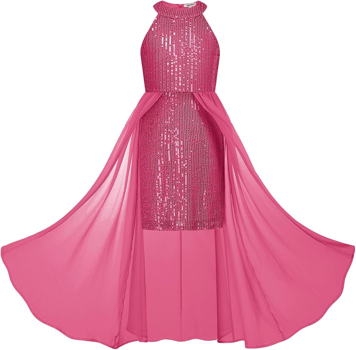 GRACE KARIN Girls Halter Neck Sequin Dress for Parties