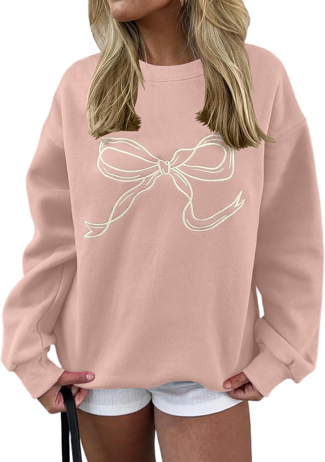 Oversized Bow Graphic Fleece Sweatshirt by Ardrem