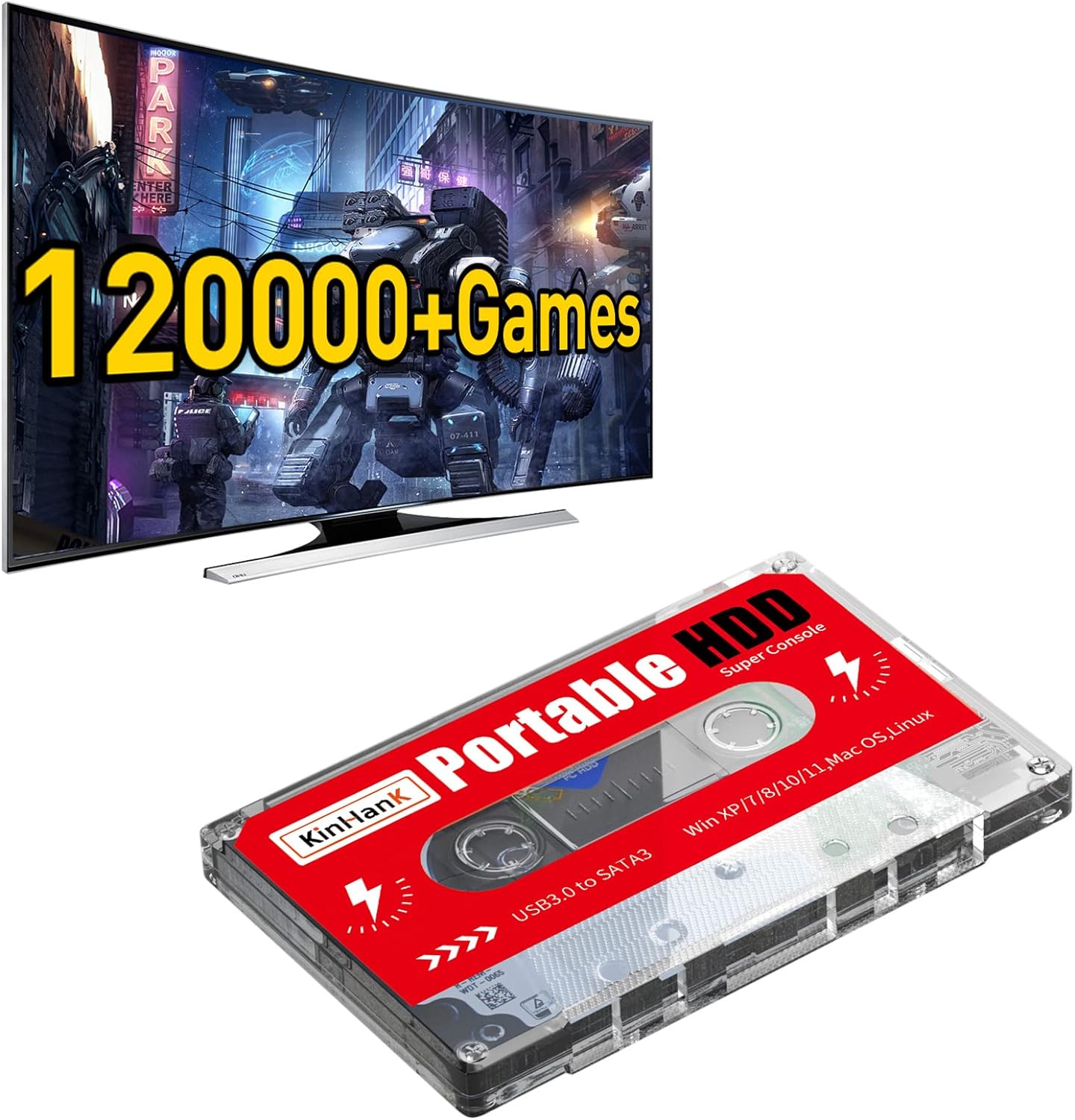 Kinhank 2TB Game Hard Drive with 120000+ Built-in Games