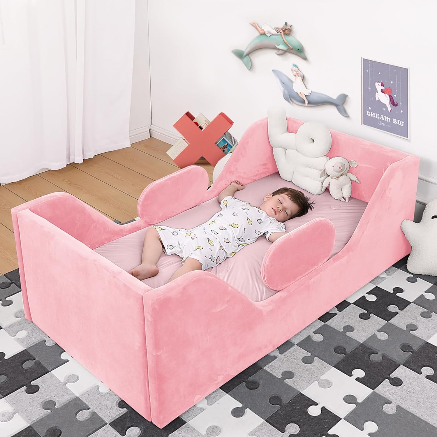 Toddler Bed with Extra Safety Broad for Kids - Pink Design