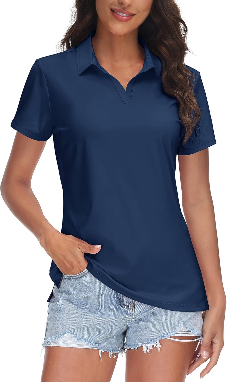TACVASEN Women's V-Neck Polo Shirts for Sun Protection & Comfort