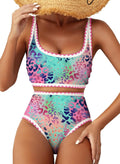 Women's Floral Print High Waisted Bikini Set - Scoop Top