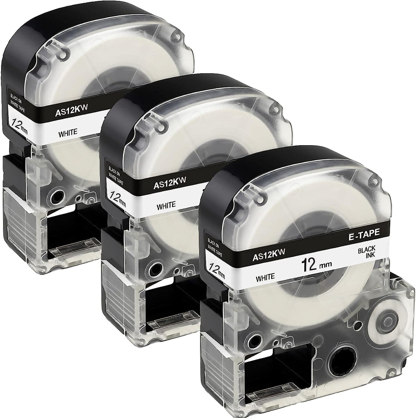 Epson Label Maker Tape 12mm | 3-Pack Black on White | Compatible with Epson LabelWorks