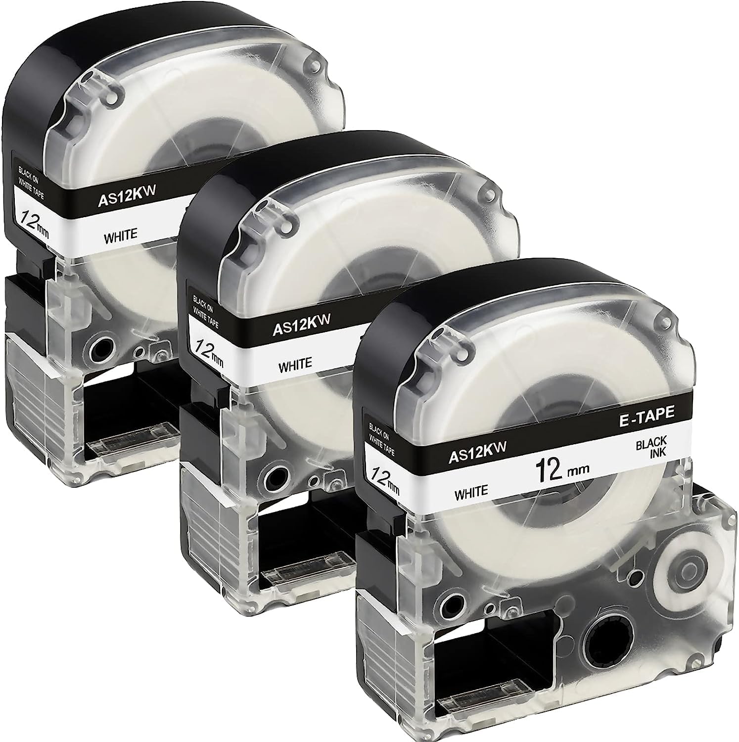 Epson Label Maker Tape 12mm | 3-Pack Black on White | Compatible with Epson LabelWorks