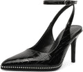Black Slingback Heels Ankle Strap Pointed Toe Stilettos - 3.5in