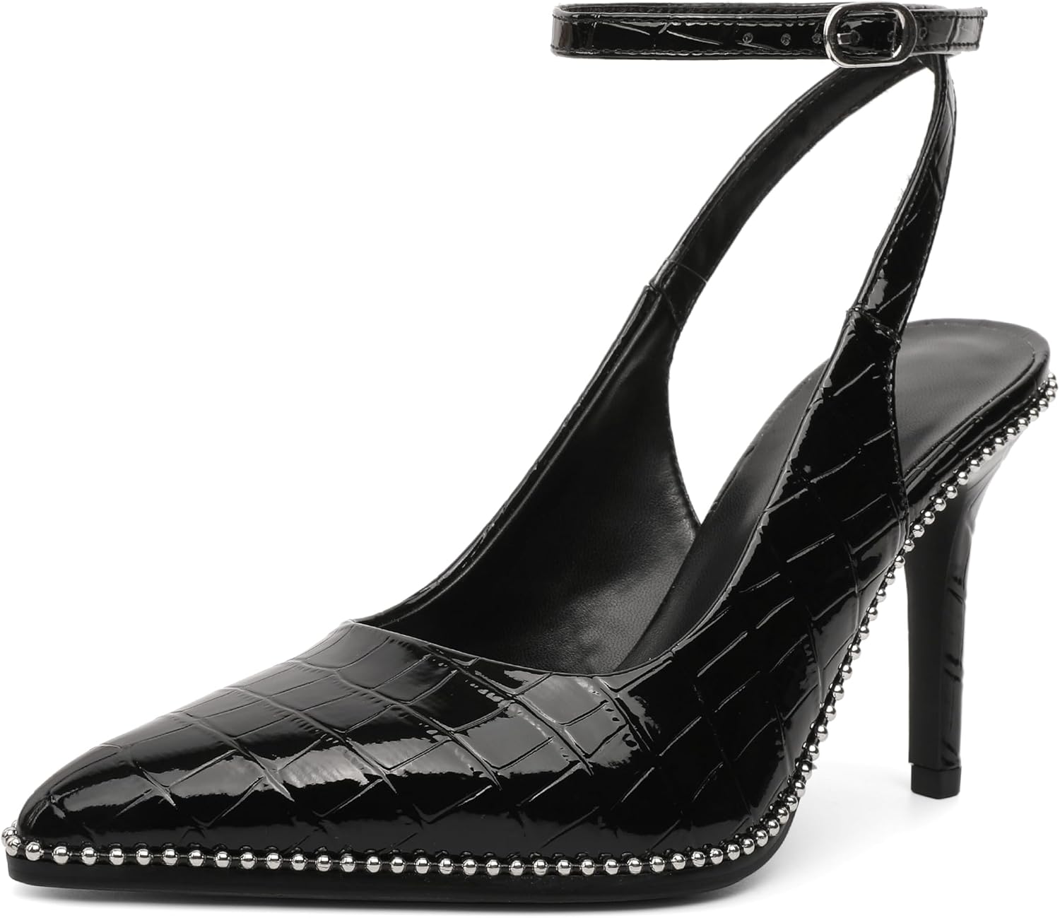 Elegant Black Slingback Heels with Ankle Strap for Women