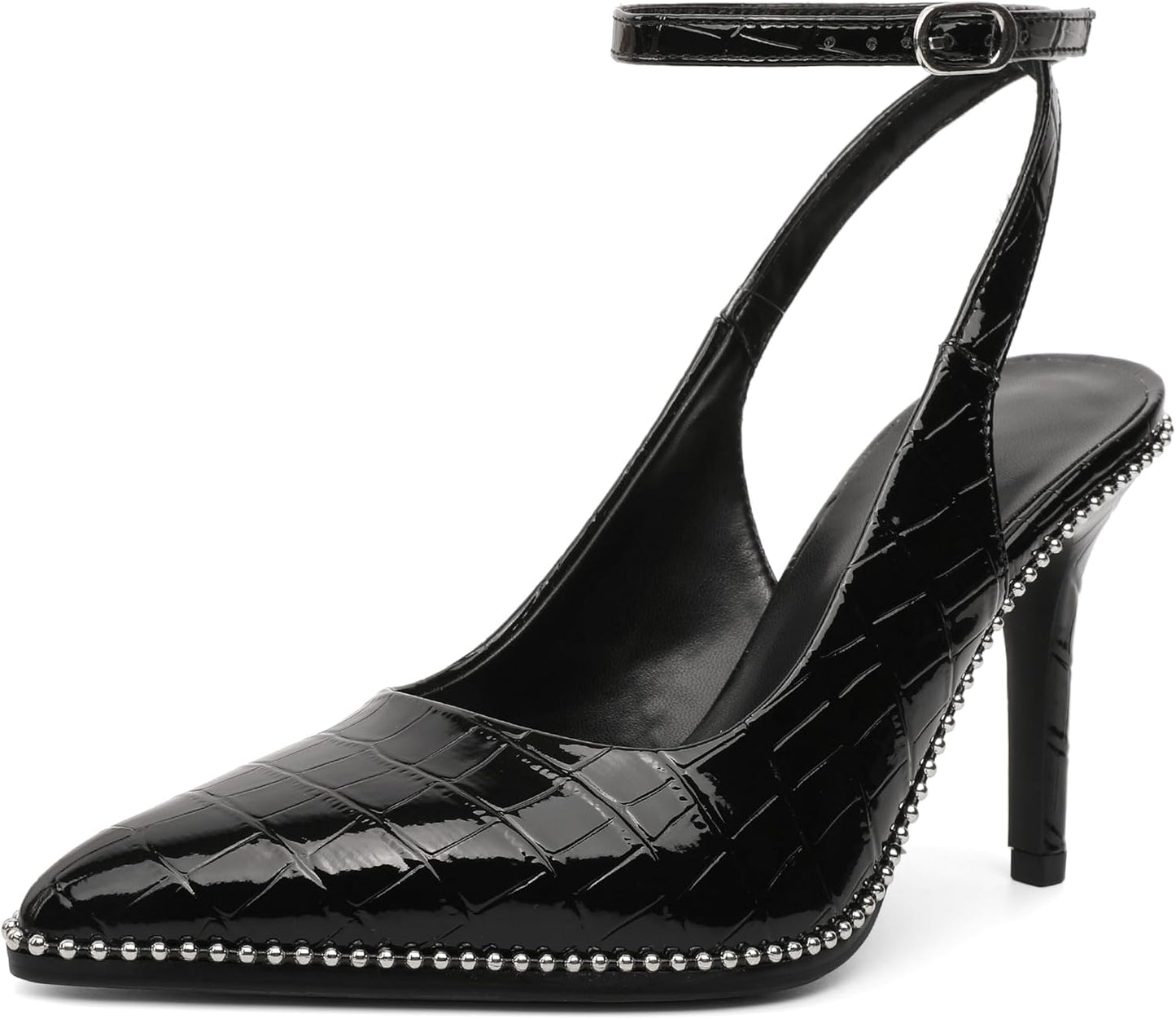 Elegant Black Slingback Heels with Ankle Strap for Women