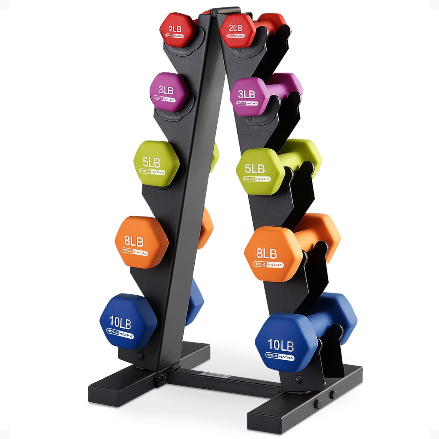 HolaHatha Neoprene Dumbbell Weight Set with Rack for Home Fitness