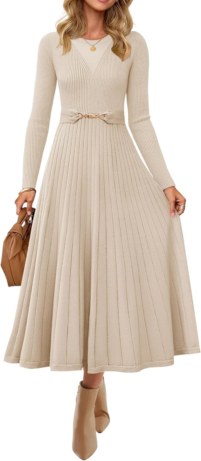 ZESICA Women's Long Sleeve Midi Sweater Dress for Fall Style