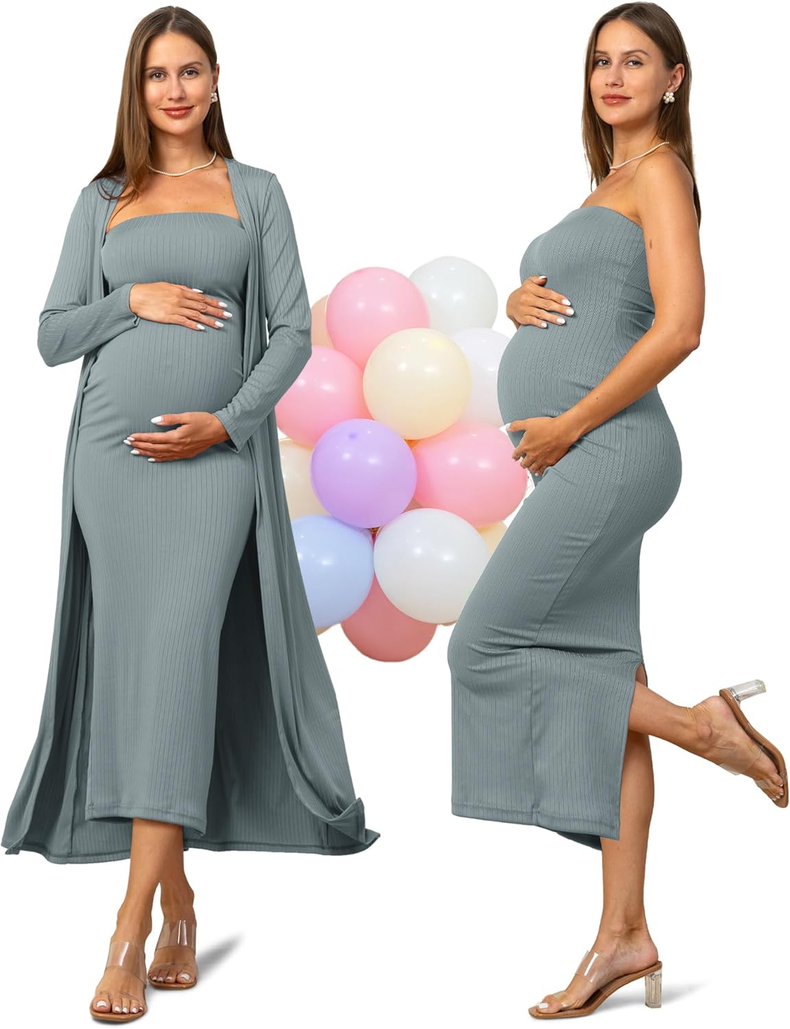 Stylish 2 Piece Maternity Dress Cardigan for Baby Showers