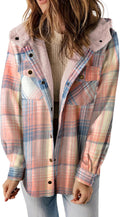 Womens Plaid Shacket Jacket with Hooded Fleece Lining - Cozy Casual