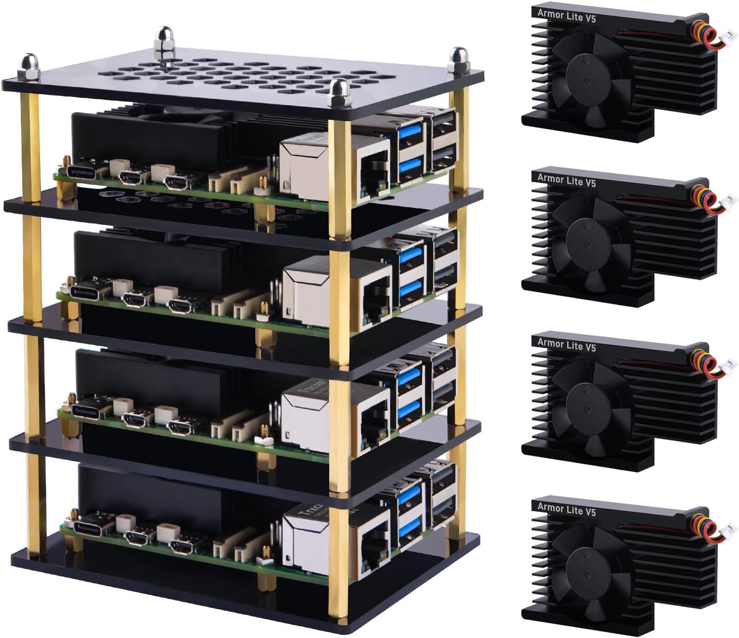 GeeekPi 4 Layers Cluster Case for Raspberry Pi 5 with Coolers
