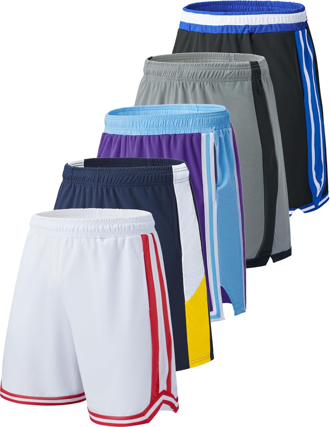 Men's Quick Dry Athletic Basketball Shorts with Pockets - 5 Pack