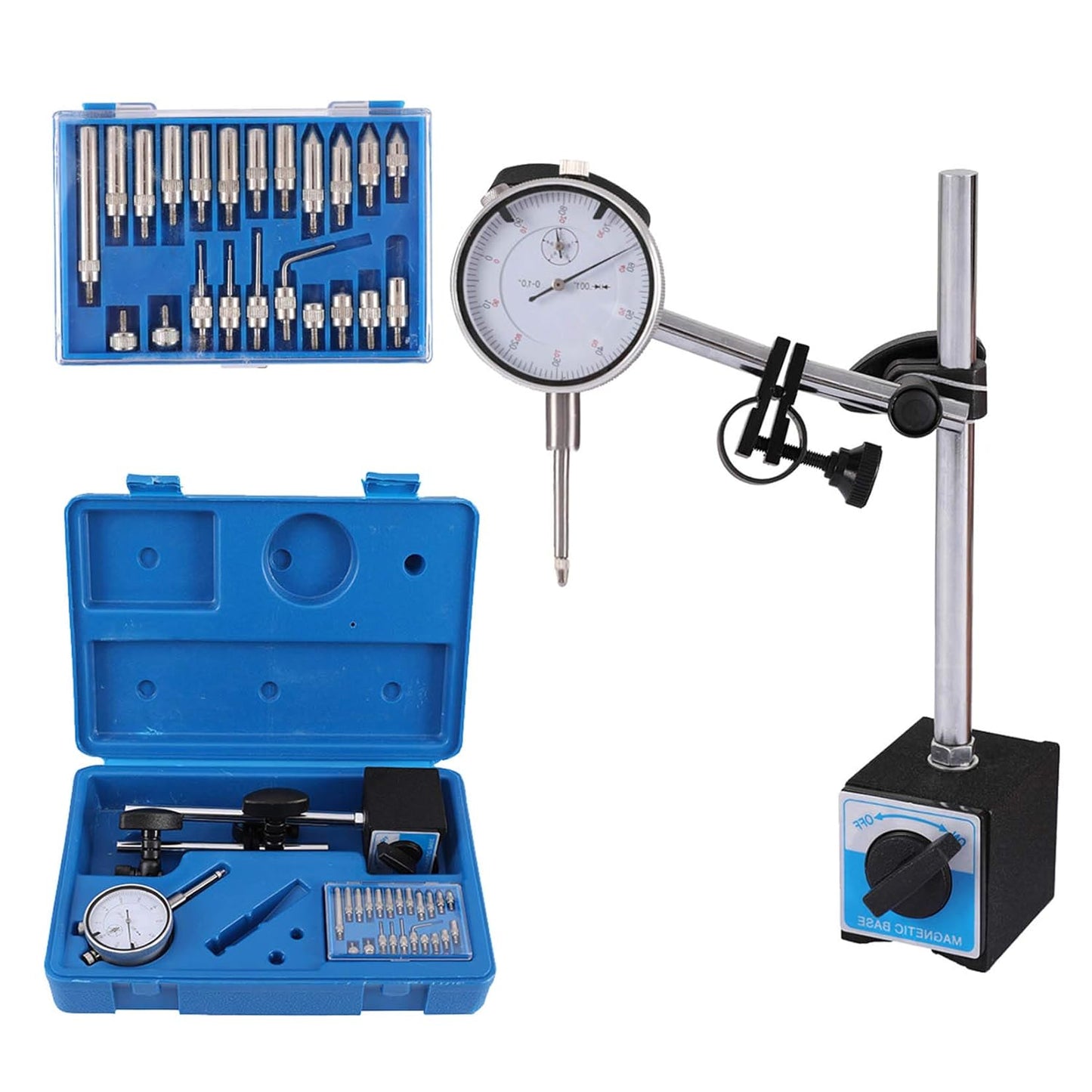 Precision Magnetic Dial Indicator with Adjustable Long Arm 0-1in