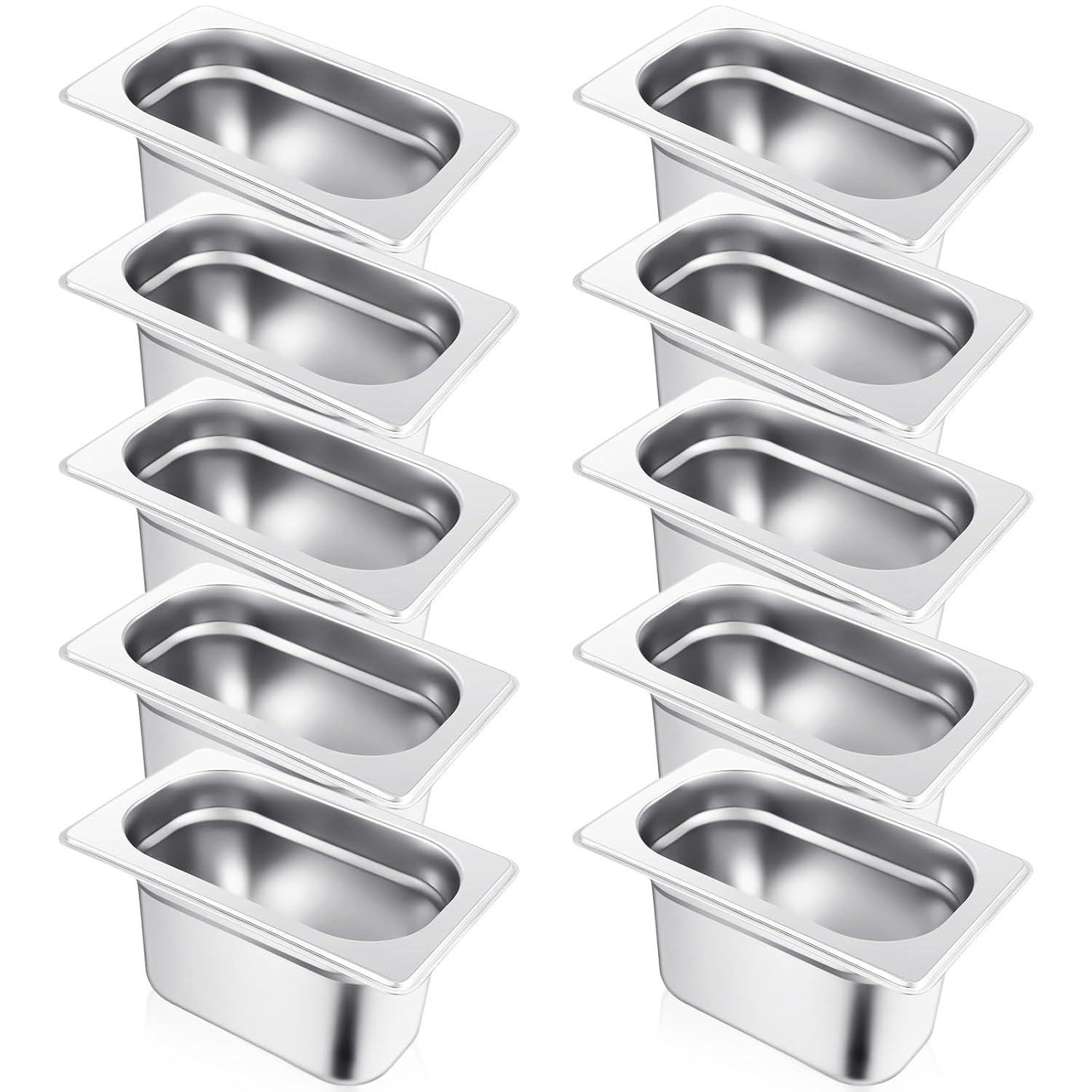 10 Pcs 1/9 Size 4 Inch Deep Stainless Steel Hotel Pan Set